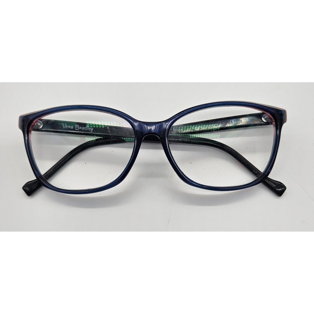 Vera Bradley Eyeglasses Frames Blue Floral Patterned Arms Womens Optical Glasses - Picture 2 of 8